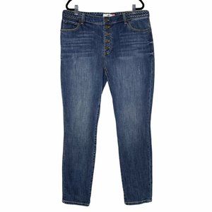 CAbi Button Fly Skinny Jeans Braided Waist 16